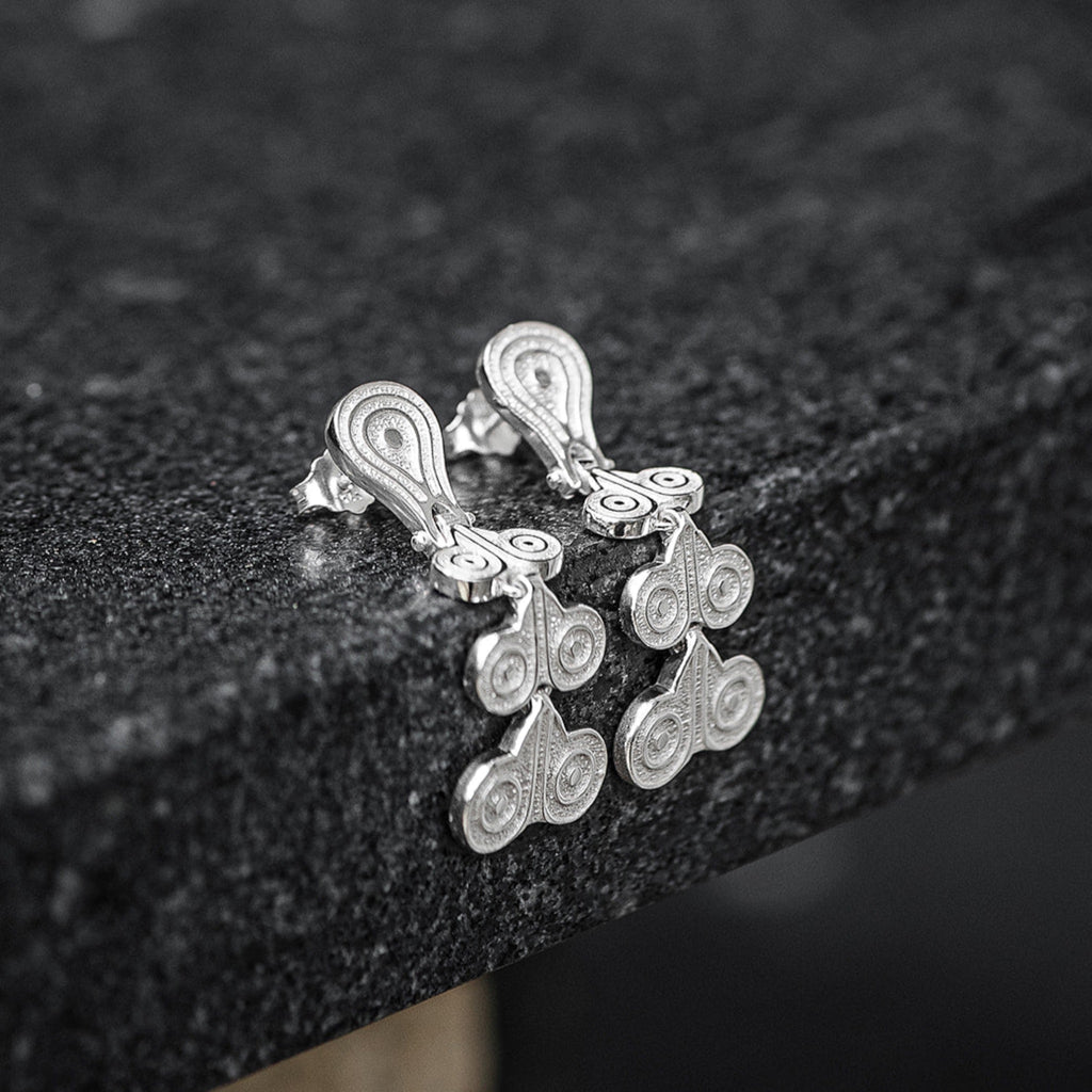 Silver earrings inspired by Ancient Greek design. Contains no nickel.