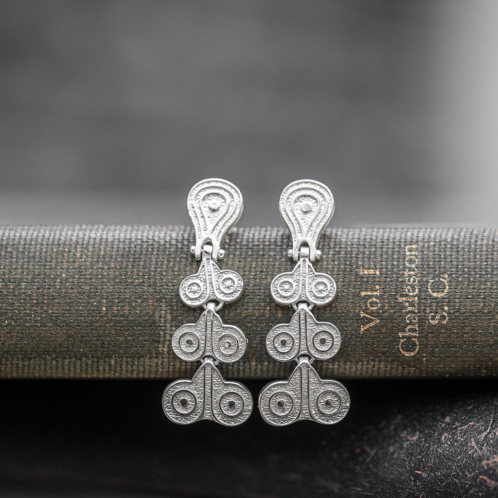 Silver earrings inspired by Ancient Greek design. Contains no nickel.