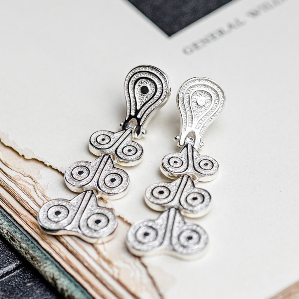 Silver earrings inspired by Ancient Greek design. Contains no nickel. 
